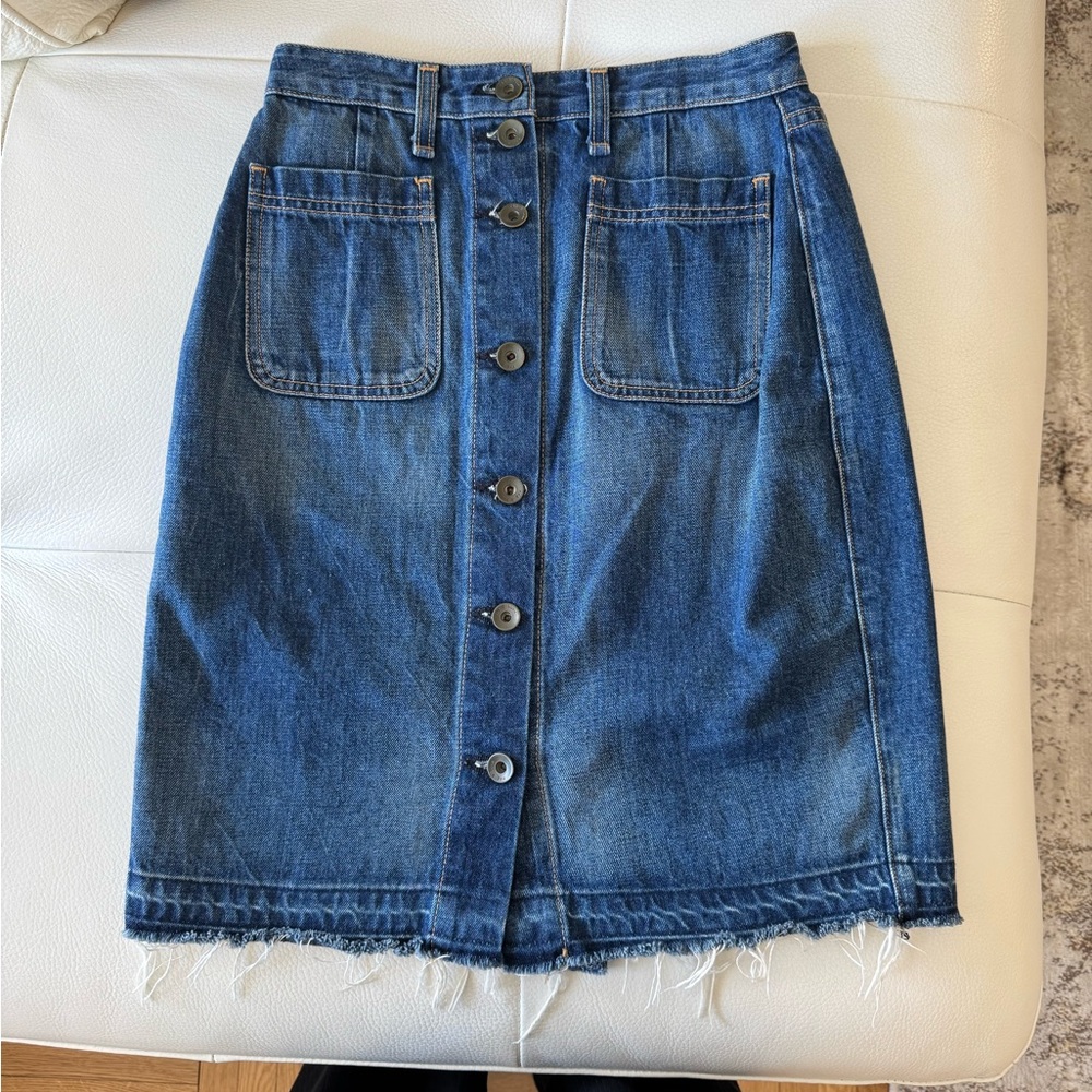 rag & bone Button-Front Dark Blue Denim Midi Skirt Size 25